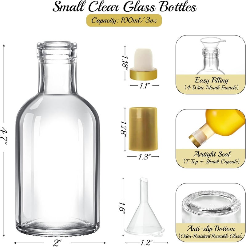 TBWIND 12 Pack 3 oz/100ml Clear Glass Bottles with T-Top Cork Stoppers, Small Liquor Bottles, Airtight Refillable Bottles for Spirits, Juice, Oil, Vinegar, Kombucha, Soda, Bear, Wine - Image 4